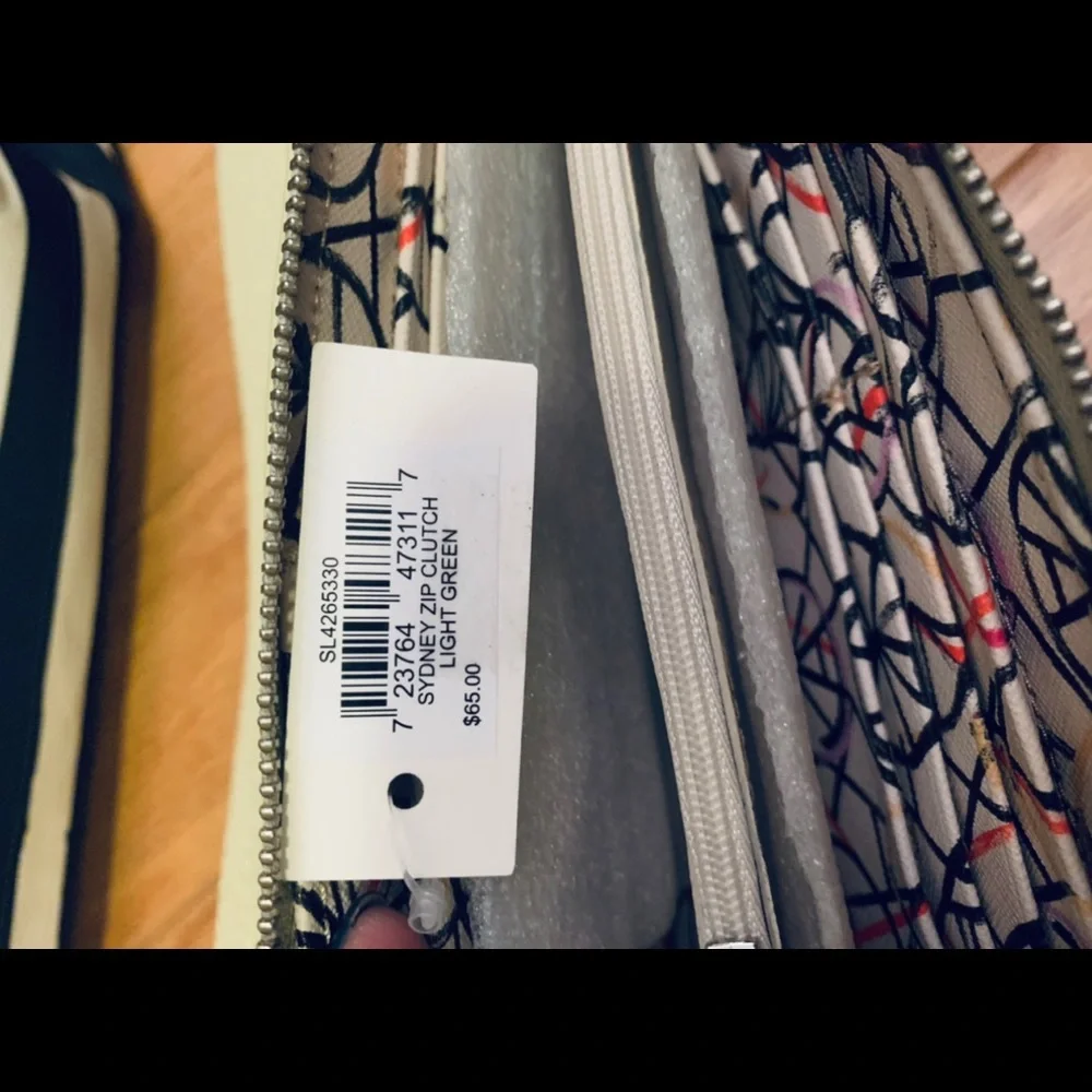 Fossil black/ivory stripe bag with light green accents and matching wallet NWT - Picture 8 of 8